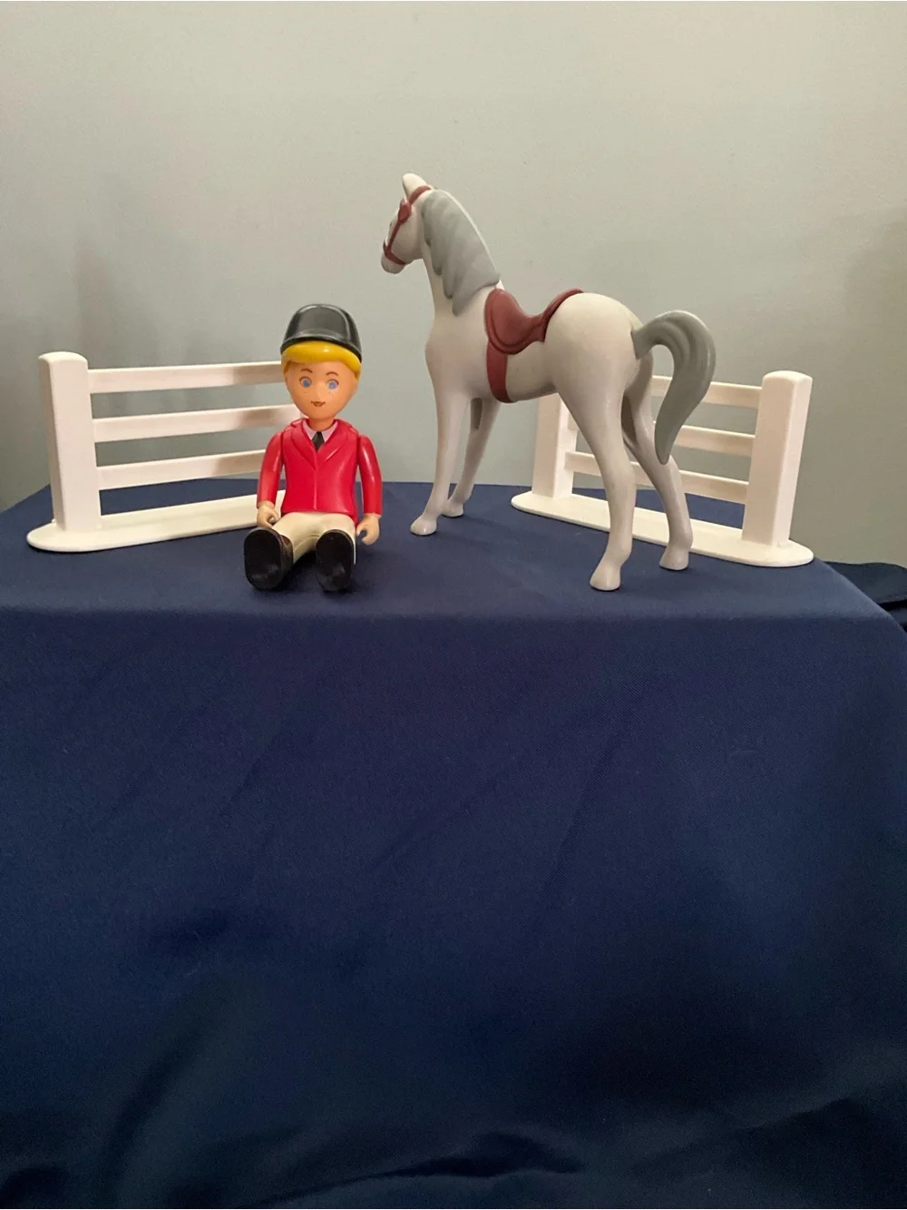 Little Tikes Miniature Dollhouse 1990’s Barn Stable Jockey, Horse, and fences